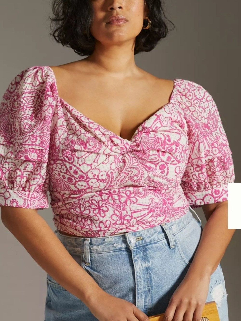 Anthropologie Maeve Tie-Back Printed Crop Top Pink Rose Women’s Size: S